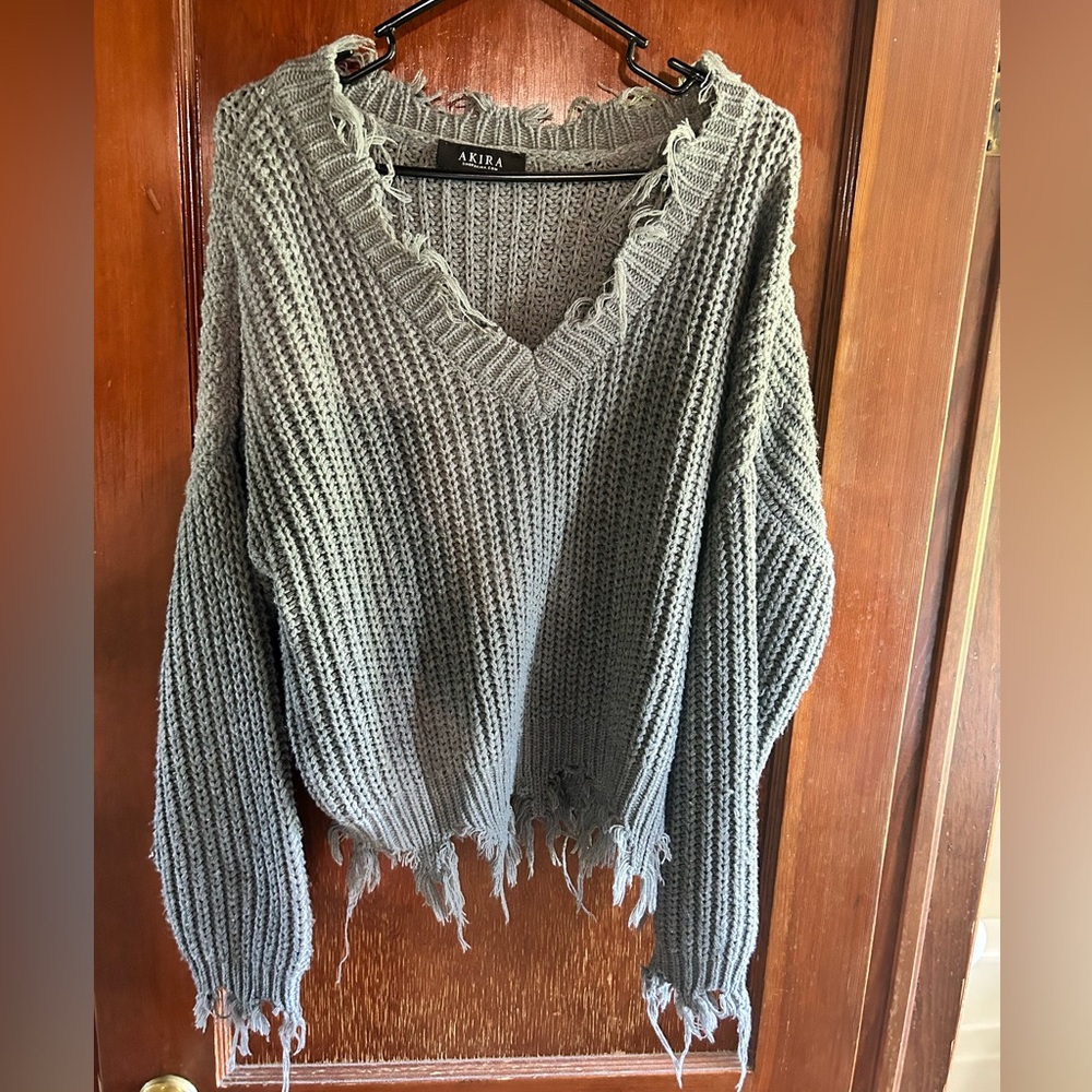 Off the shoulder AKIRA shaggy gray sweater